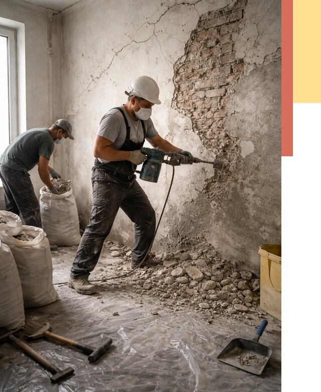 Демонтаж штукатурки со стен в Карабулаке от 7437 руб/м² — быстро и недорого | ОТДЕЛОЧНИК-Крб