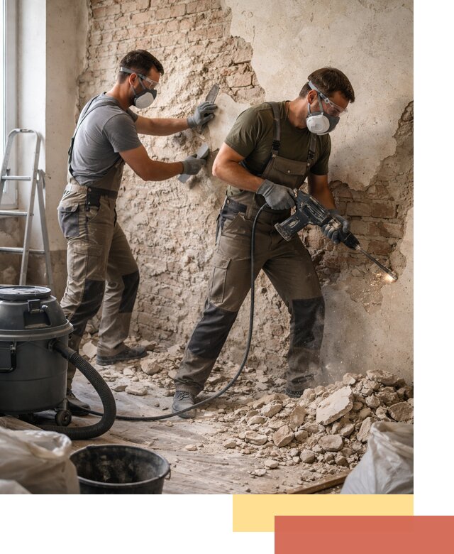 Демонтаж штукатурки со стен в Карабулаке быстро и аккуратно
