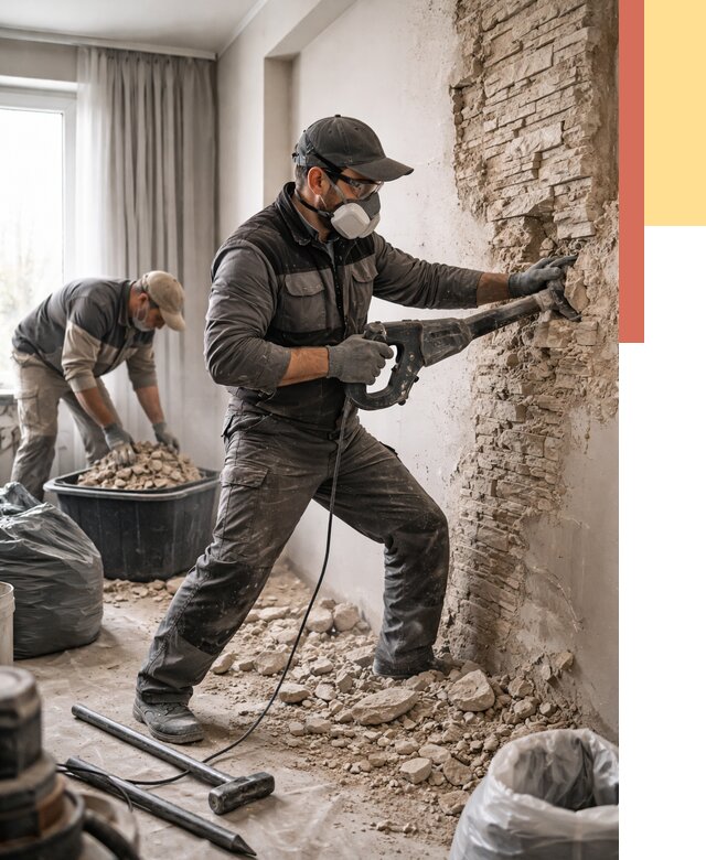 Демонтаж декоративного камня в Карабулаке от 1498 руб/м² — быстро и недорого | ОТДЕЛОЧНИК-Крб