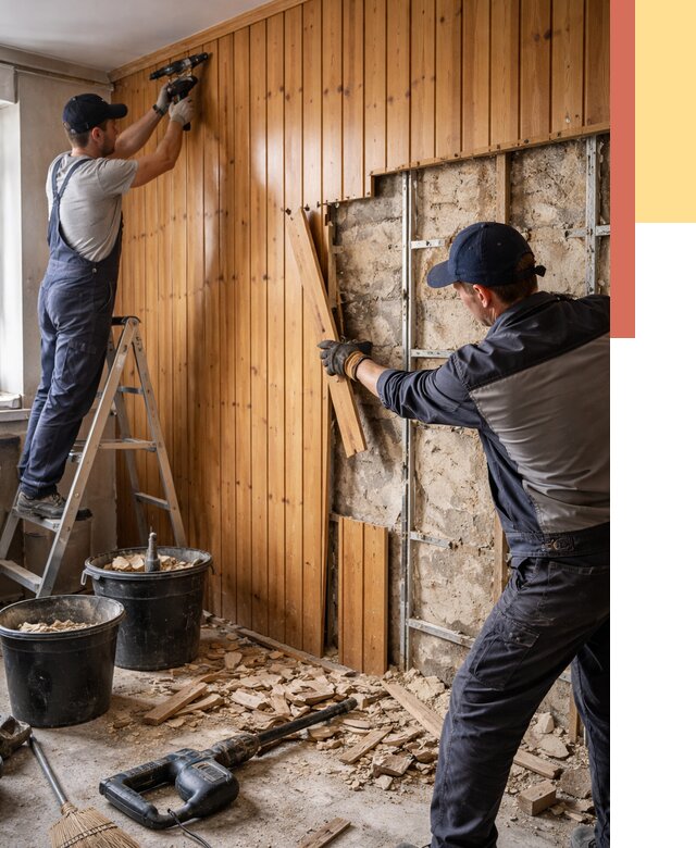 Демонтаж вагонки со стен в Карабулаке от 1498 руб. — снятие, удаление, срочно | ОТДЕЛОЧНИК-Крб