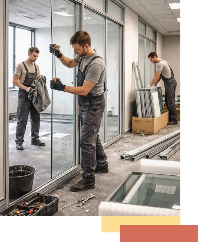 Демонтаж стеклянных перегородок в Карабулаке быстро и безопасно