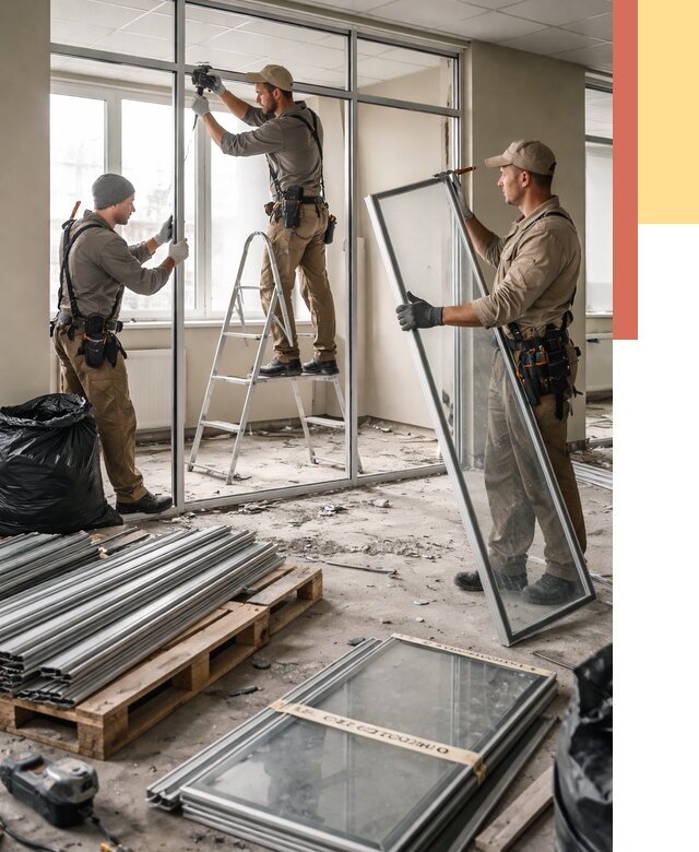 Демонтаж алюминиевых перегородок в Карабулаке от 4338 руб. — быстро и недорого | ОТДЕЛОЧНИК-Крб