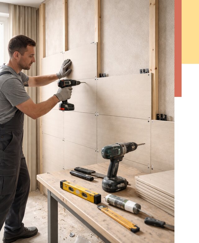 Монтаж МДФ панелей на стены в Карабулаке от 1291 руб. под ключ | ОТДЕЛОЧНИК-Крб