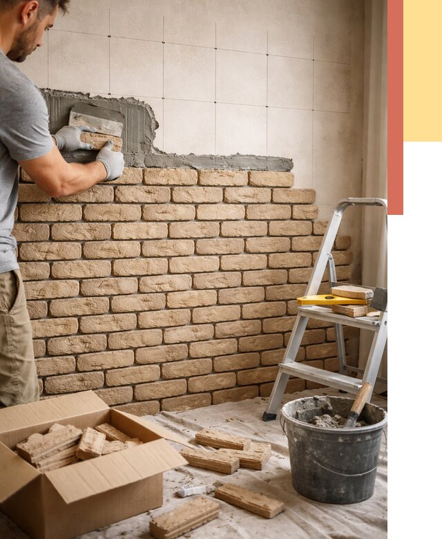 Монтаж декоративного кирпича в Карабулаке от 3305 руб./м² — быстро и недорого | ОТДЕЛОЧНИК-Крб