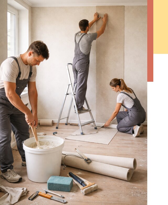 Оклейка стен обоями в Карабулаке от 3615 руб/м2 — быстро и недорого | ОТДЕЛОЧНИК-Крб