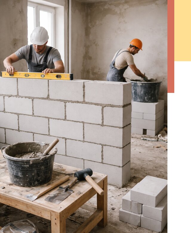 Кладка перегородок из газобетона в Карабулаке от 3305 руб. под ключ | ОТДЕЛОЧНИК-Крб