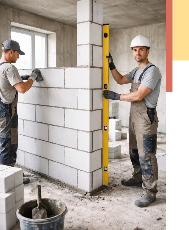 Кладка перегородок из пеноблока в Карабулаке от 1859 руб. под ключ | ОТДЕЛОЧНИК-Крб