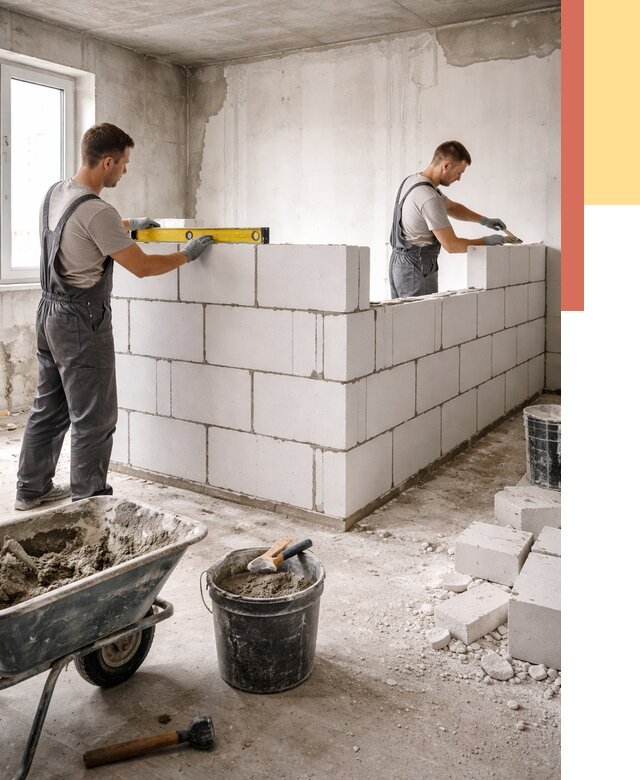 Кладка перегородок из ПГП в Карабулаке от 2582 руб./м2 — монтаж и возведение под ключ | ОТДЕЛОЧНИК-Крб