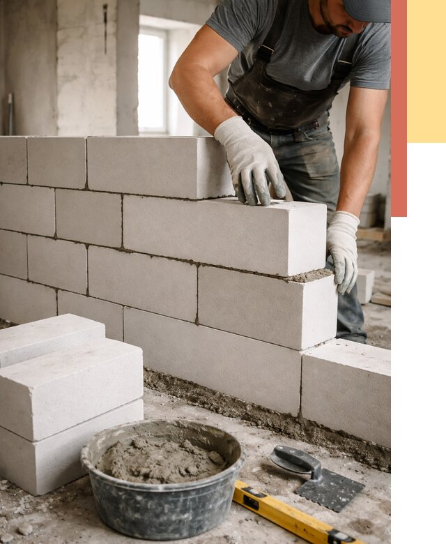 Кладка перегородок из силикатного блока в Карабулаке от 4132 руб. под ключ | ОТДЕЛОЧНИК-Крб