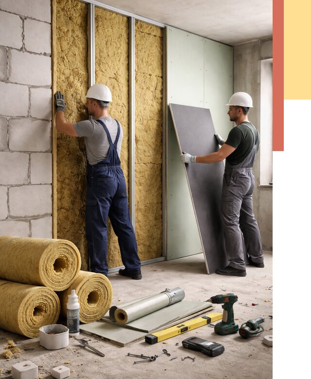 Шумоизоляция перегородок из блоков в Карабулаке от 1911 руб./м² — быстро и недорого | ОТДЕЛОЧНИК-Крб