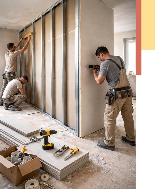 Монтаж однослойной перегородки из гипсокартона в Карабулаке от 671 руб. | ОТДЕЛОЧНИК-Крб