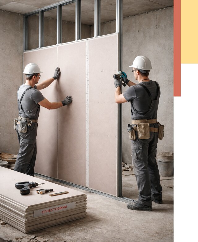 Перегородка из огнестойкого гипсокартона в Карабулаке от 1911 руб. под ключ | ОТДЕЛОЧНИК-Крб