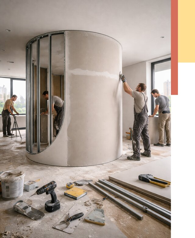 Радиусная перегородка из гипсокартона в Карабулаке от 2995 руб. под ключ | ОТДЕЛОЧНИК-Крб