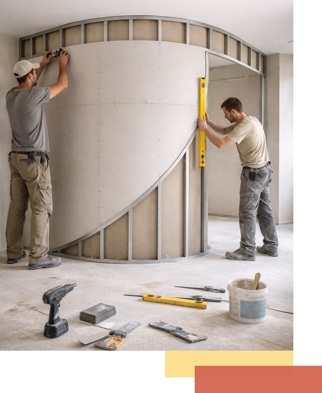 Радиусная перегородка из гипсокартона в Карабулаке под ключ