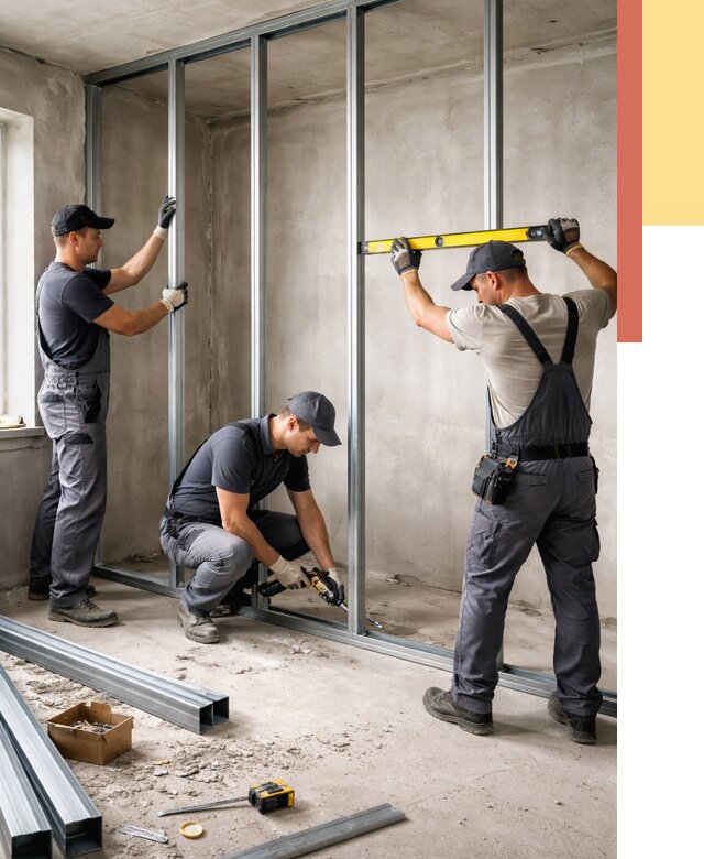 Монтаж каркаса перегородки из профиля в Карабулаке от 775 руб. | ОТДЕЛОЧНИК-Крб