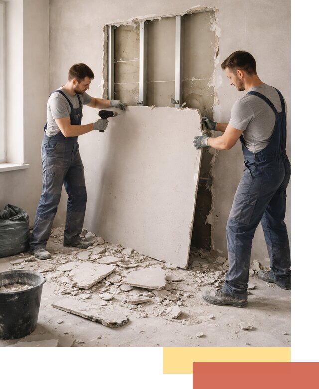 Демонтаж перегородки из гипсокартона в Карабулаке быстрый и аккуратный