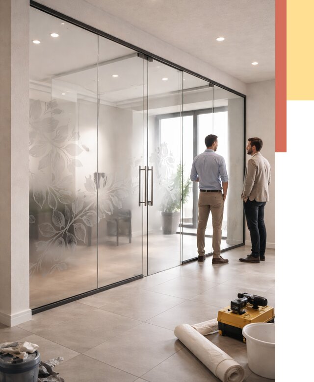 Стеклянные перегородки с рисунком в Карабулаке от 12911 руб. монтаж и нанесение | ОТДЕЛОЧНИК-Крб