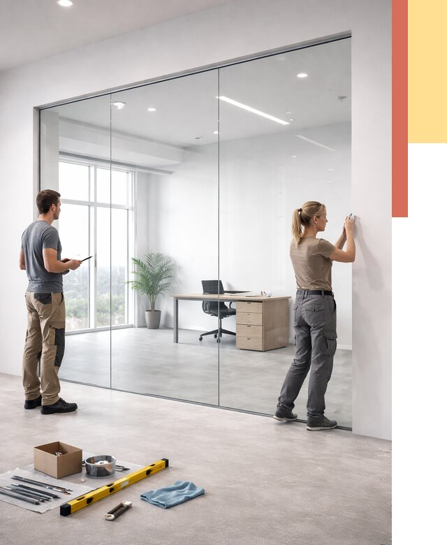 Перегородки из закаленного стекла в Карабулаке от 9813 руб. под ключ | ОТДЕЛОЧНИК-Крб