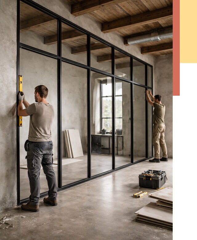 Стеклянные перегородки лофт в Карабулаке от 10845 руб. под ключ | ОТДЕЛОЧНИК-Крб