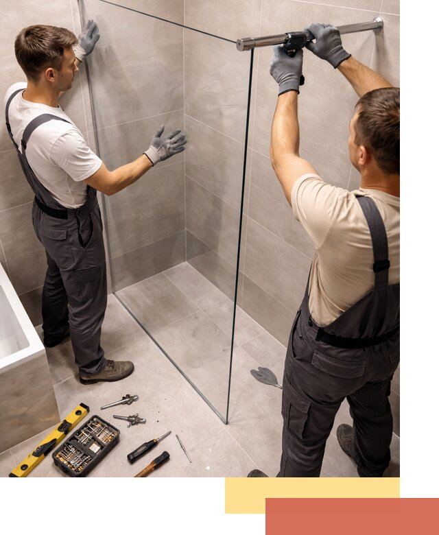 Стеклянные перегородки для душа в Карабулаке — изготовление и монтаж