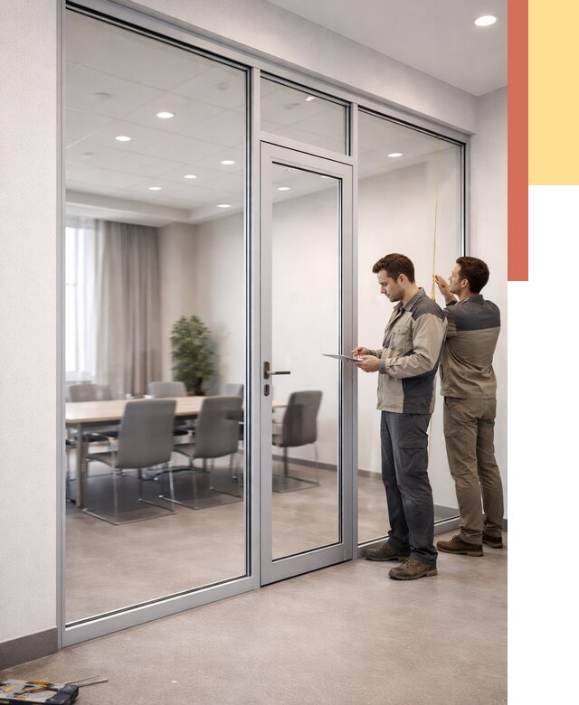 Установка и монтаж алюминиевых перегородок со стеклом в Карабулаке от 8470 руб. | ОТДЕЛОЧНИК-Крб