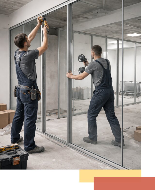 Алюминиевые перегородки со стеклом в Карабулаке — изготовление и монтаж