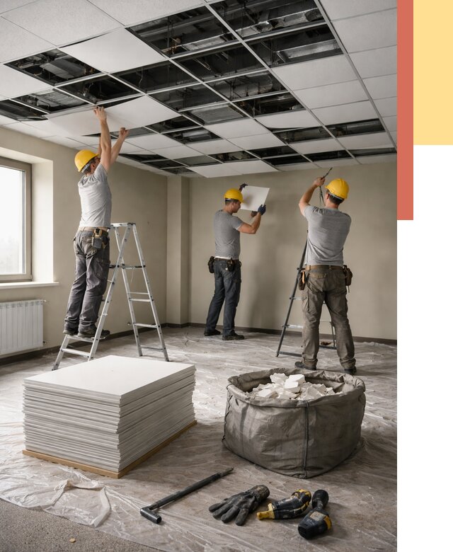 Демонтаж потолка Армстронг в Карабулаке от 4648 руб. быстро и недорого | ОТДЕЛОЧНИК-Крб