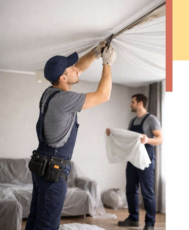 Демонтаж натяжного потолка в Карабулаке от 4648 руб. — снятие и разбор под ключ | ОТДЕЛОЧНИК-Крб