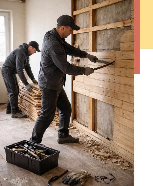 Демонтаж вагонки в Карабулаке от 3925 руб/м2 — быстро и недорого | ОТДЕЛОЧНИК-Крб