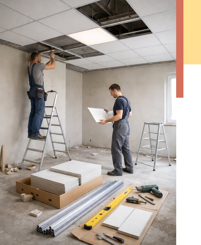 Монтаж потолка армстронг в Карабулаке от 4648 руб/м2 — быстрая установка под ключ | ОТДЕЛОЧНИК-Крб