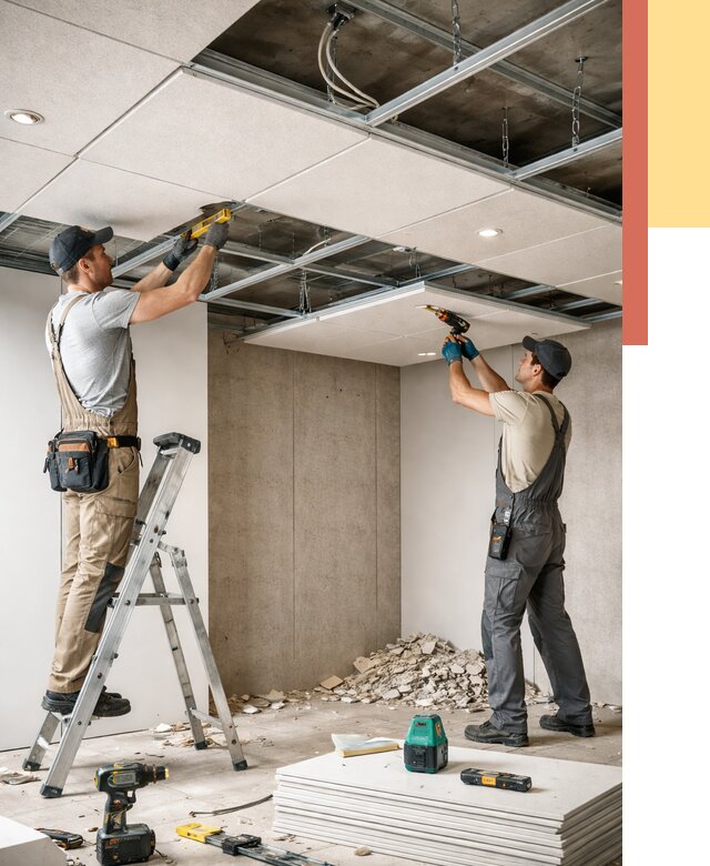 Монтаж акустического потолка в Карабулаке от 6714 руб/м2 — быстро и недорого | ОТДЕЛОЧНИК-Крб