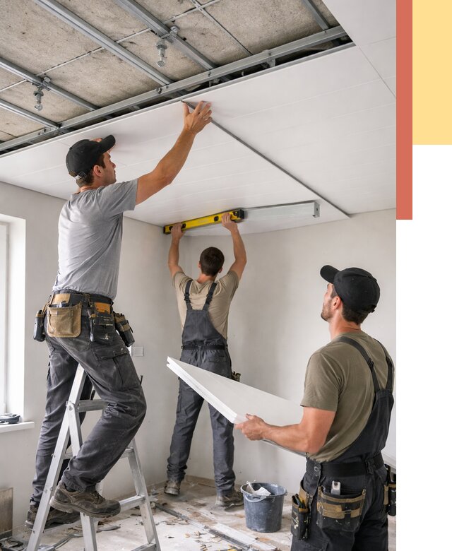 Монтаж потолка из ПВХ панелей в Карабулаке от 3615 руб./м2 — быстро и недорого | ОТДЕЛОЧНИК-Крб