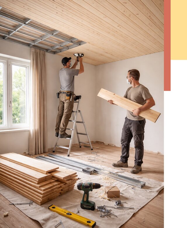 Монтаж потолка из вагонки в Карабулаке от 6714 руб. | Быстро и недорого — ОТДЕЛОЧНИК-Крб