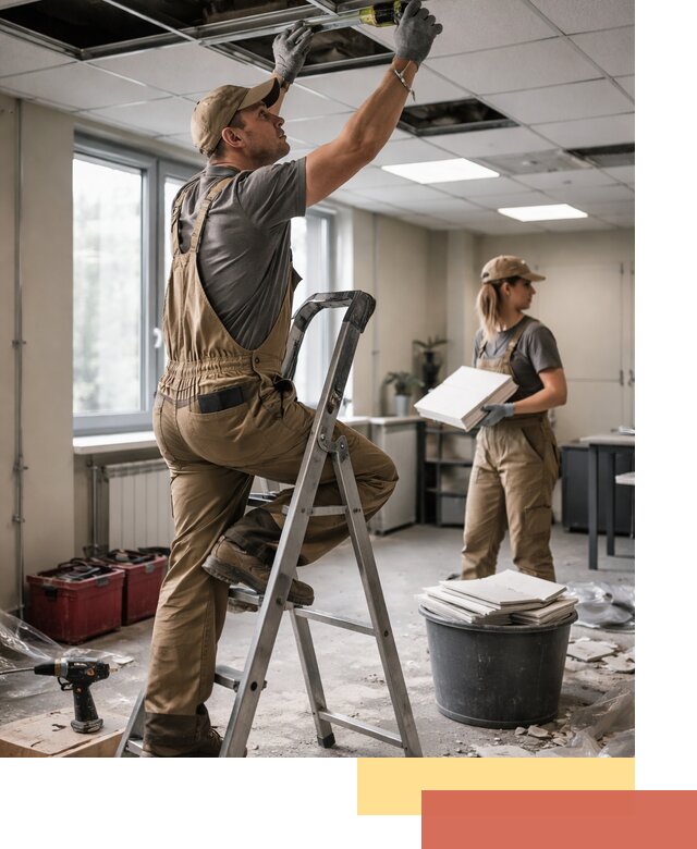 Ремонт потолка Армстронг и замена плит в Карабулаке