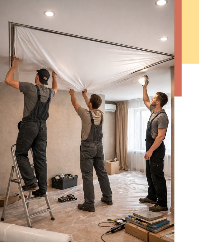 Монтаж ПВХ натяжного потолка в Карабулаке от 3615 руб. под ключ | ОТДЕЛОЧНИК-Крб