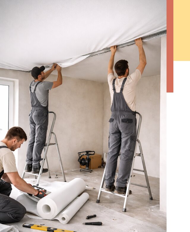 Монтаж тканевого натяжного потолка в Карабулаке от 3615 руб. под ключ | ОТДЕЛОЧНИК-Крб