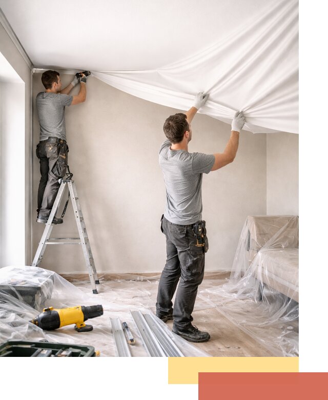 Монтаж тканевого натяжного потолка в Карабулаке недорого и быстро