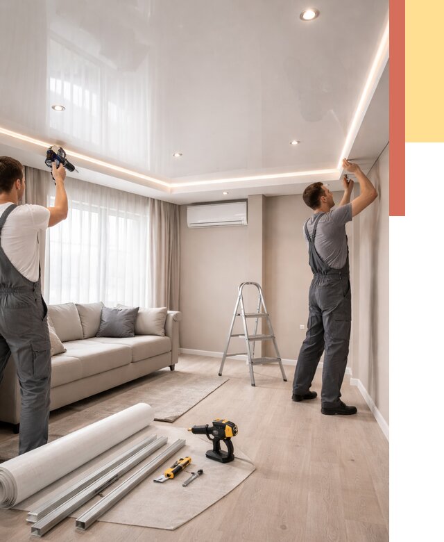 Монтаж глянцевого натяжного потолка в Карабулаке от 775 руб. под ключ | ОТДЕЛОЧНИК-Крб