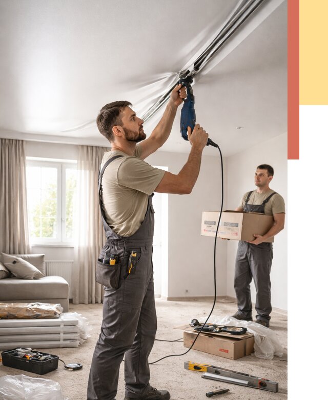 Монтаж сатинового натяжного потолка в Карабулаке от 3615 руб. | Быстро, недорого — ОТДЕЛОЧНИК-Крб