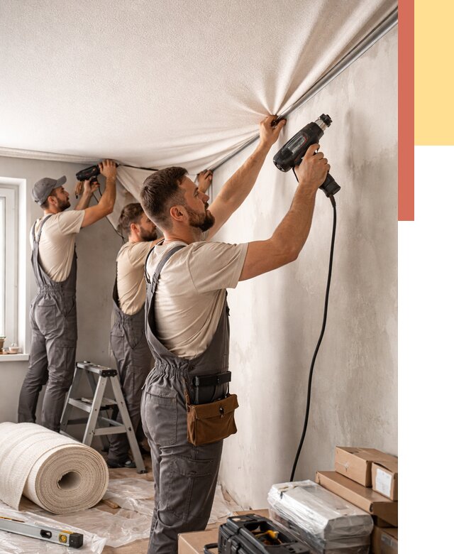 Монтаж фактурного натяжного потолка в Карабулаке от 775 руб. — ОТДЕЛОЧНИК-Крб