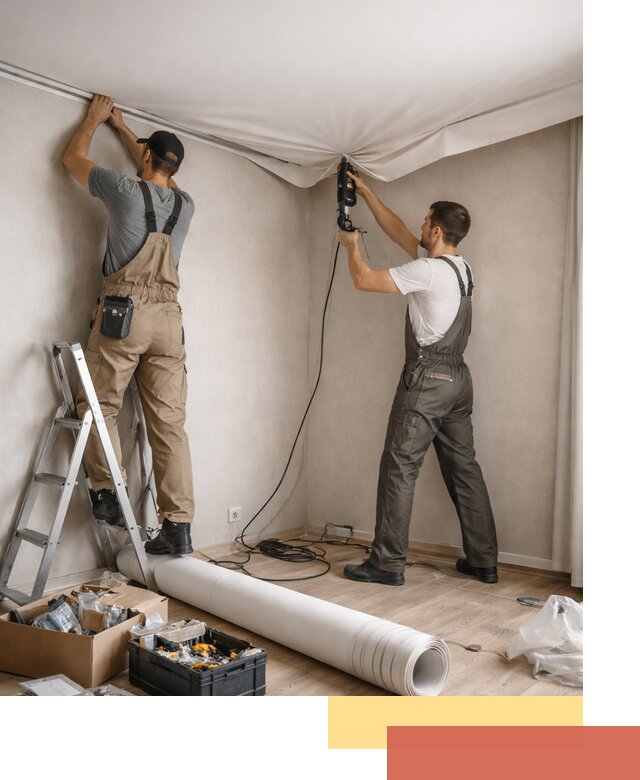 Монтаж цветного натяжного потолка в Карабулаке за один день