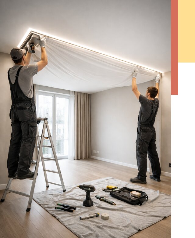 Монтаж парящего натяжного потолка в Карабулаке от 4648 руб. быстро и недорого | ОТДЕЛОЧНИК-Крб