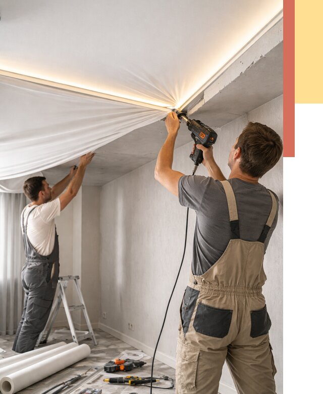 Монтаж натяжного потолка с подсветкой в Карабулаке от 981 руб. | ОТДЕЛОЧНИК-Крб