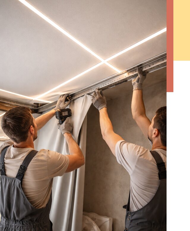 Монтаж натяжного потолка со световыми линиями в Карабулаке от 1239 руб. | ОТДЕЛОЧНИК-Крб