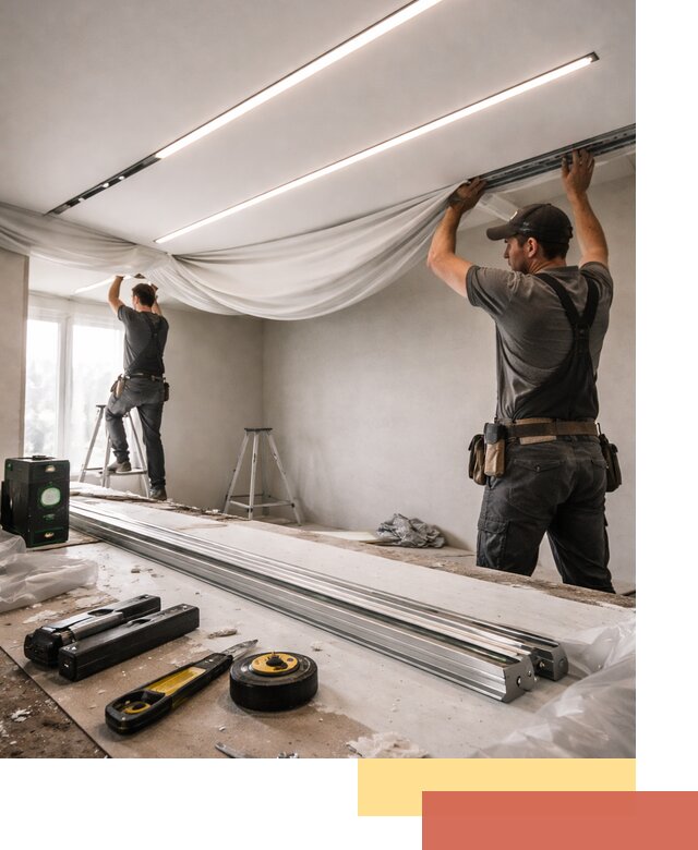 Монтаж натяжных потолков со световыми линиями в Карабулаке