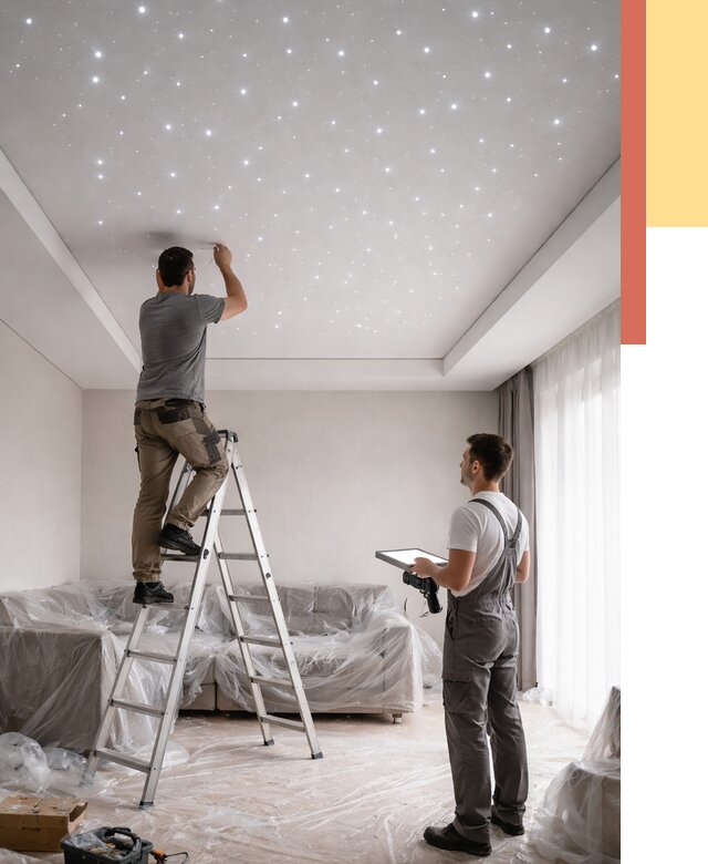 Монтаж натяжного потолка «звездное небо» в Карабулаке от 6714 руб. | ОТДЕЛОЧНИК-Крб