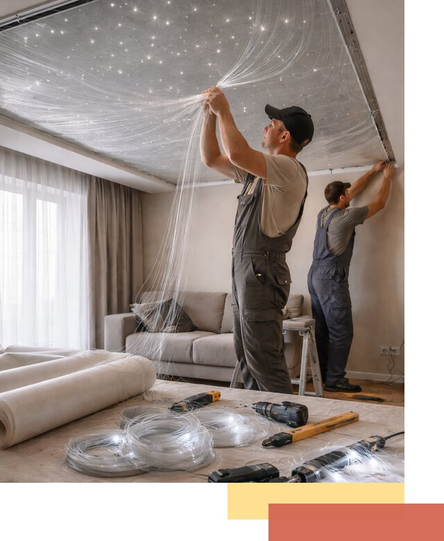 Монтаж натяжного потолка «Звездное небо» в Карабулаке