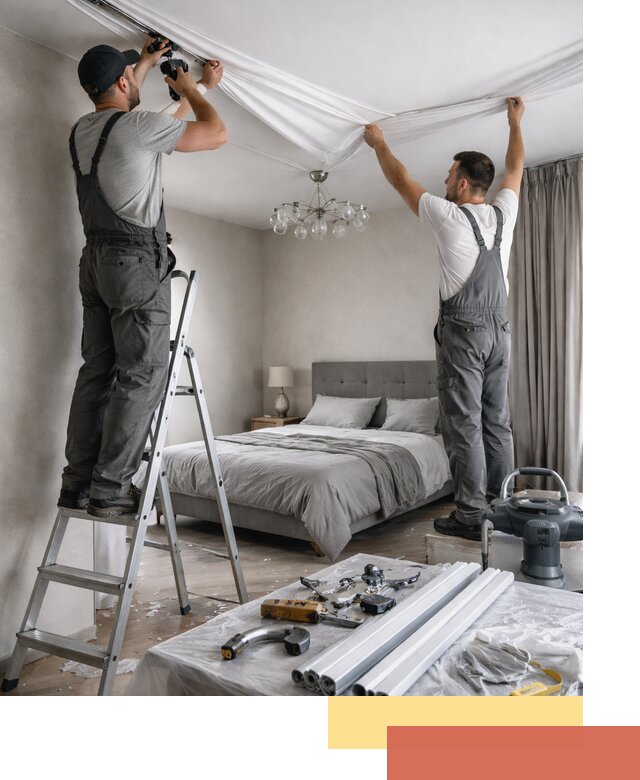 Монтаж натяжного потолка в спальне в Карабулаке