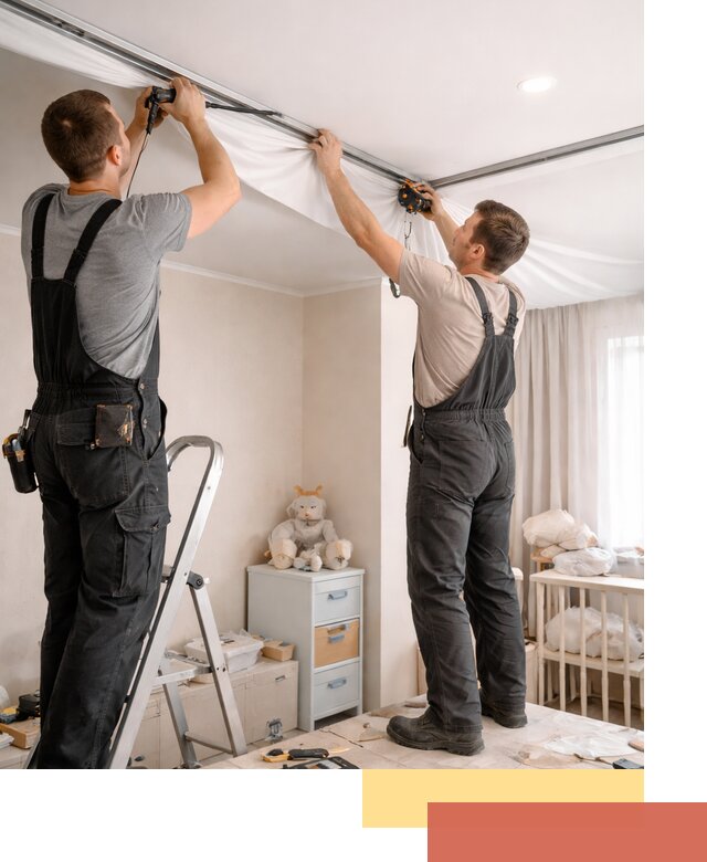 Монтаж натяжного потолка в детской комнате в Карабулаке