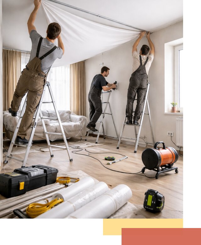 Монтаж натяжного потолка в гостиной в Карабулаке